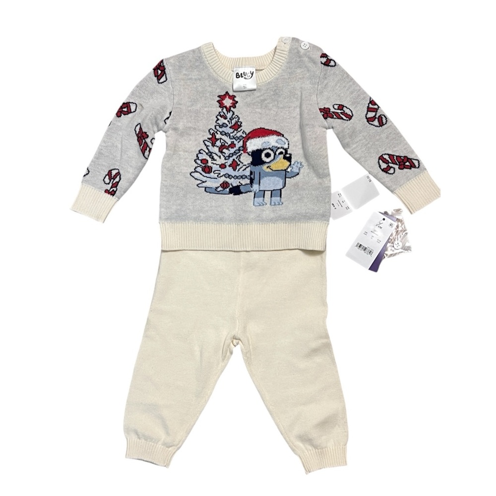 NWT Bluey Infant Baby Christmas Holiday Sweater Set 2pc Santa Hat Tree 3-6 month